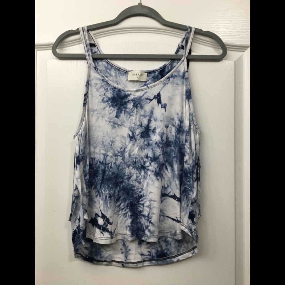 Blue Tye-Dye Fringe Back Tank Top